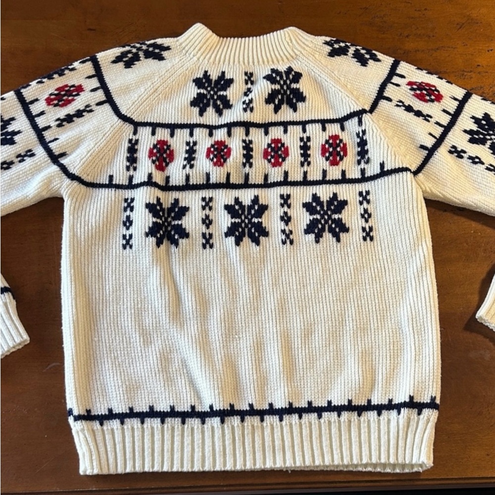 Vintage 1970s JC Penny Nordic Snowflake Acrylic Cream Red and Navy Knit Sweater